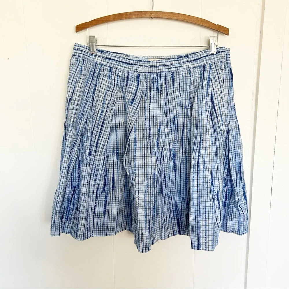 Tory‎ Burch Shibori Blue Cotton Poplin Full Skirt Size 12